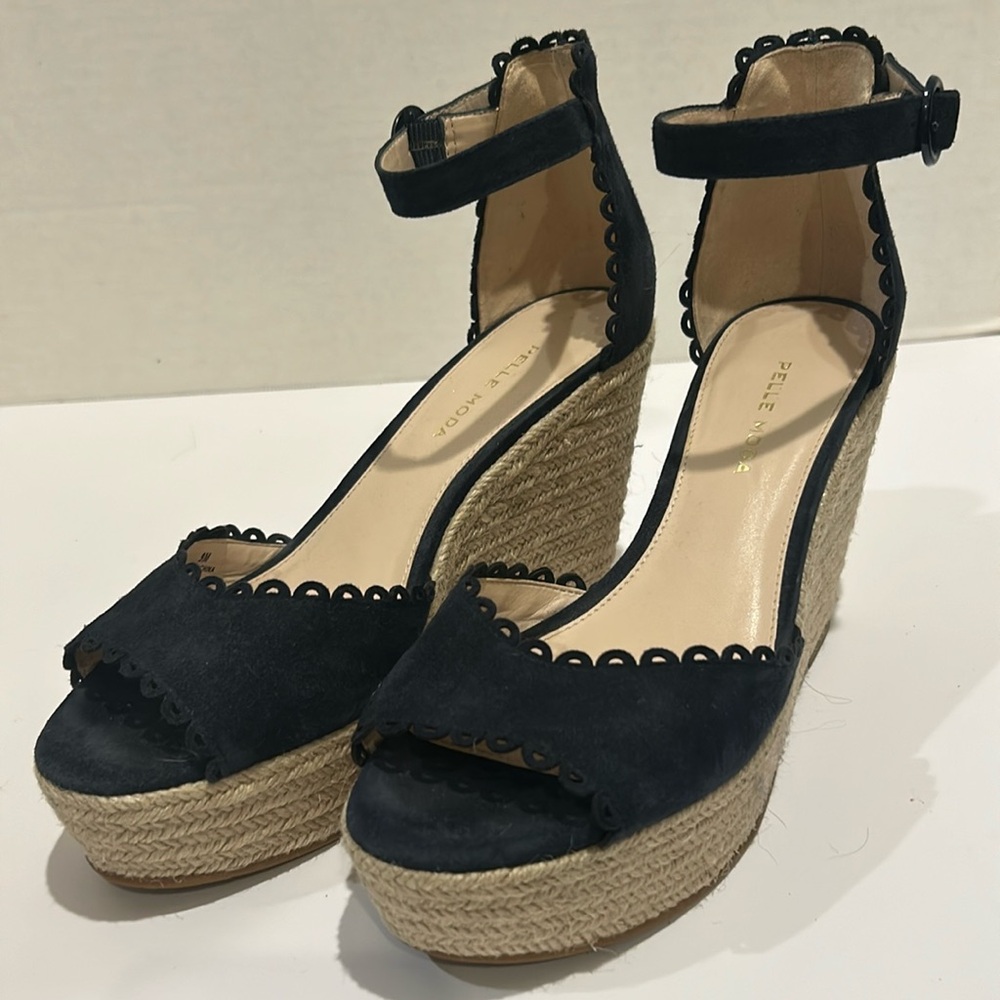Pelle Moda Raine Platform Espadrille Sandal Midnight Blue Suede size 9